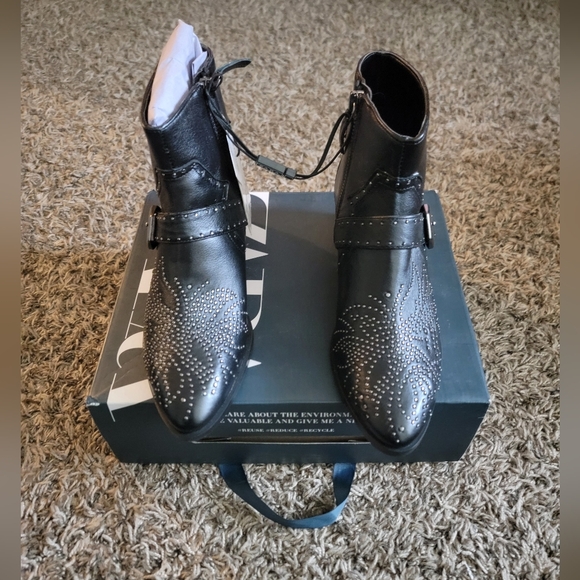 Zara Shoes - Zara Black Leather Cowboy Ankle Boots
